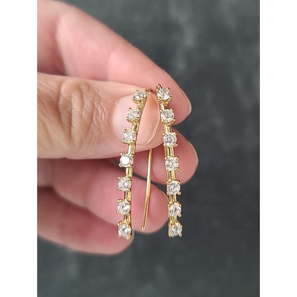 JCL Gold Tone 925 Sterling Silver CZ Dangling Pierced Earrings Vintage